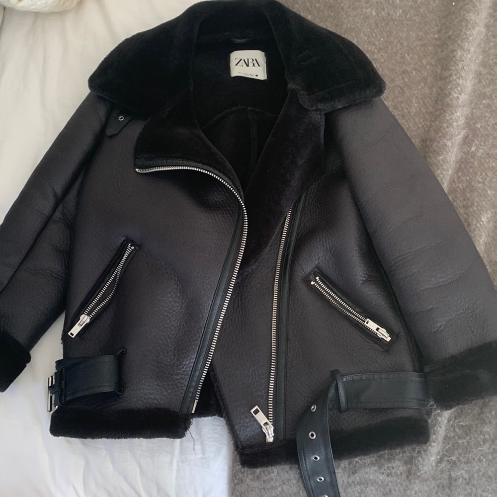 ZARA FAUX SHEARLING/FAUX LEATHER JACKET
